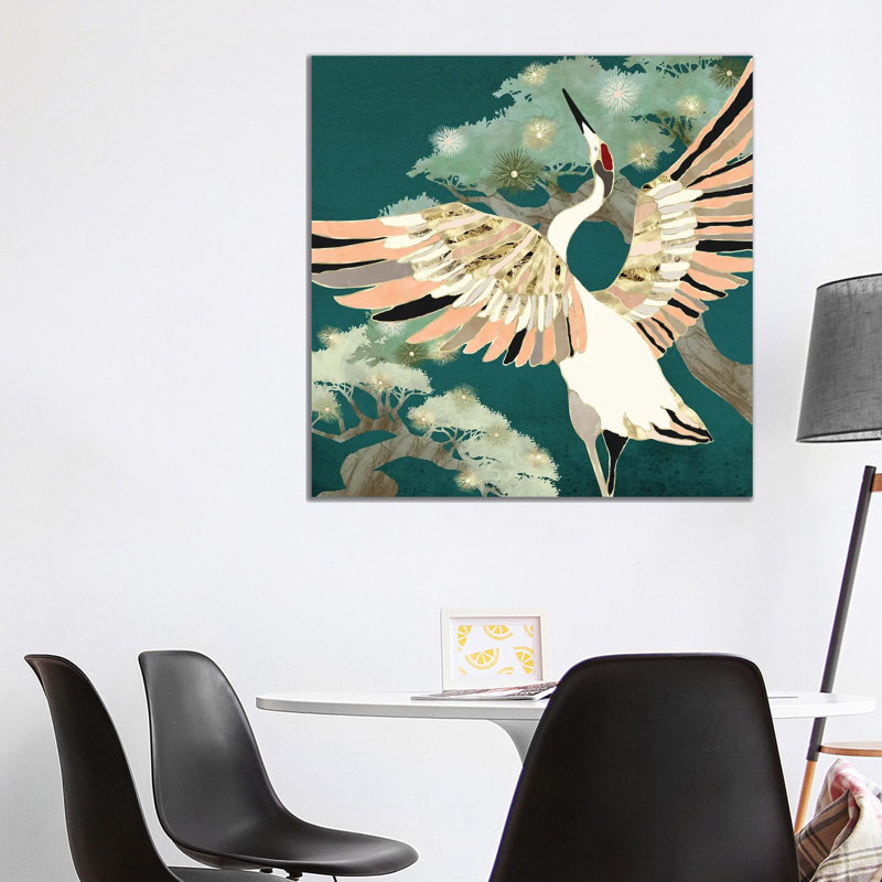 Golden Crane - impression d'art graphique, H 37 po x l 37 po x P 1,5 po, Aucun mat, Toile tendue
