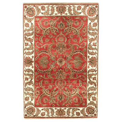 High-Quality Hand-Knotted Rust And Ivory Area Rug