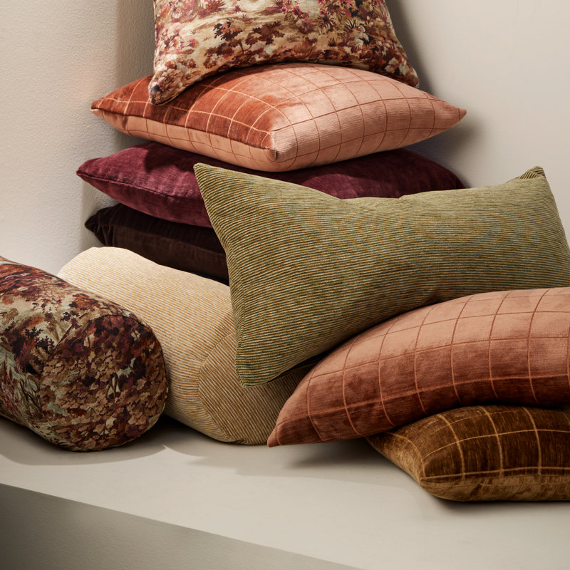 Otterville Geometric Throw Pillow, 12"H x 21"W, Feather, Terracotta Geometric