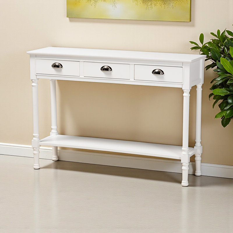Jahkeim White Finish 3-Drawer Entryway Console Table in French Style, 31.83" H X 45.07" W X 12.85" D, White