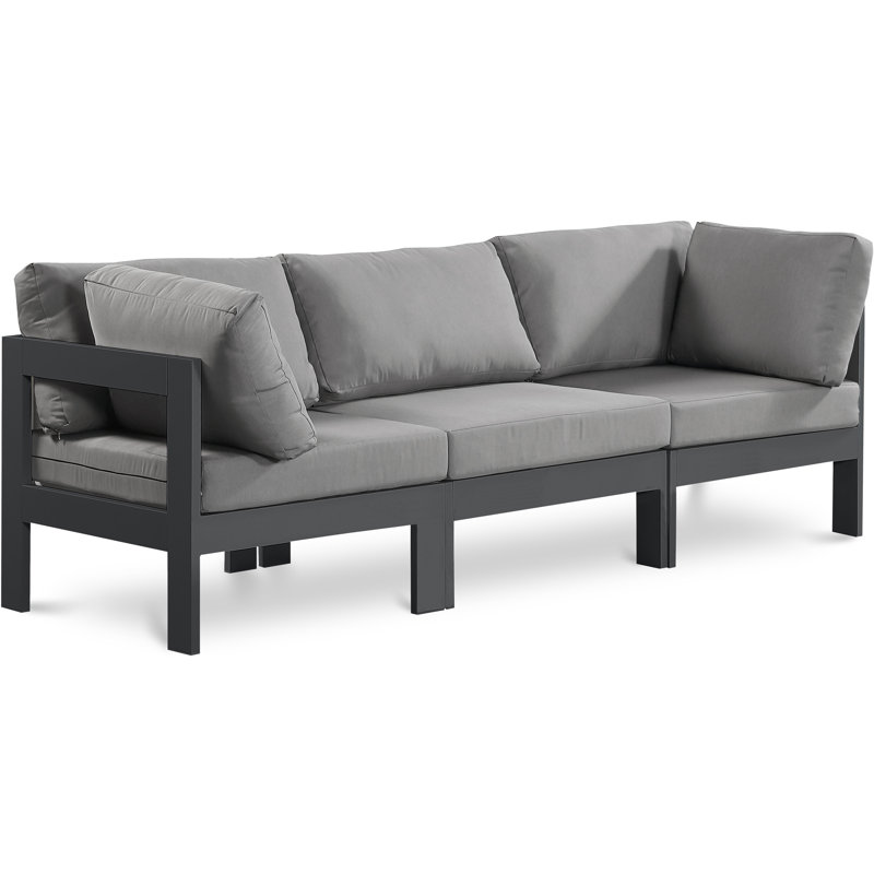 Kylis 90'' Wide Aluminum Patio Sofa with Cushions, Dark Gray, Gray