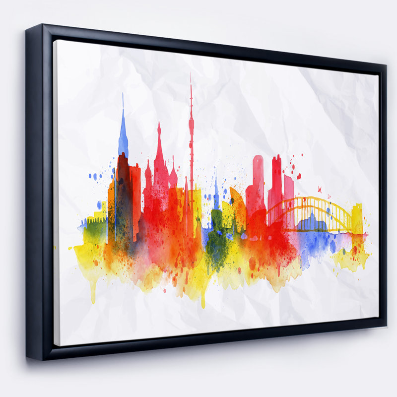 « moscow horizon », peinture sur toile, H 16 po x l 32 po x P 1 po, Cadre flottant noir