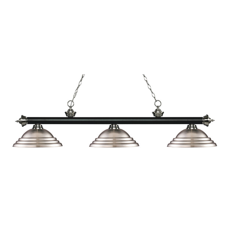 Luminaire suspendu linéaire à 3 lumières pour table de billard Chevelle, Nickel brossé, Noir mat