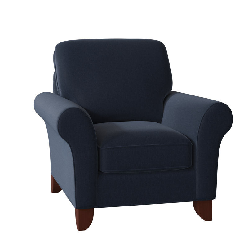 Almada Armchair, Peyton Navy Performance Twill, Pecan, No