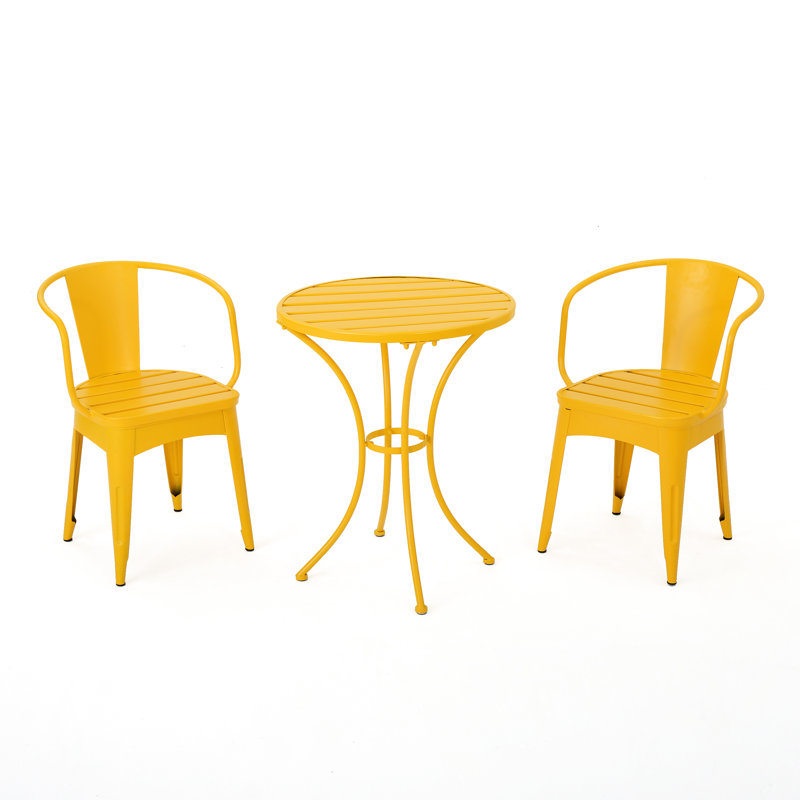 Ensemble bistro en fer jaune 3 pièces - Revêtement en poudre pour une durabilité et un style extérieurs - Résistant à l'eau - Métal KD - Plaisir et détente