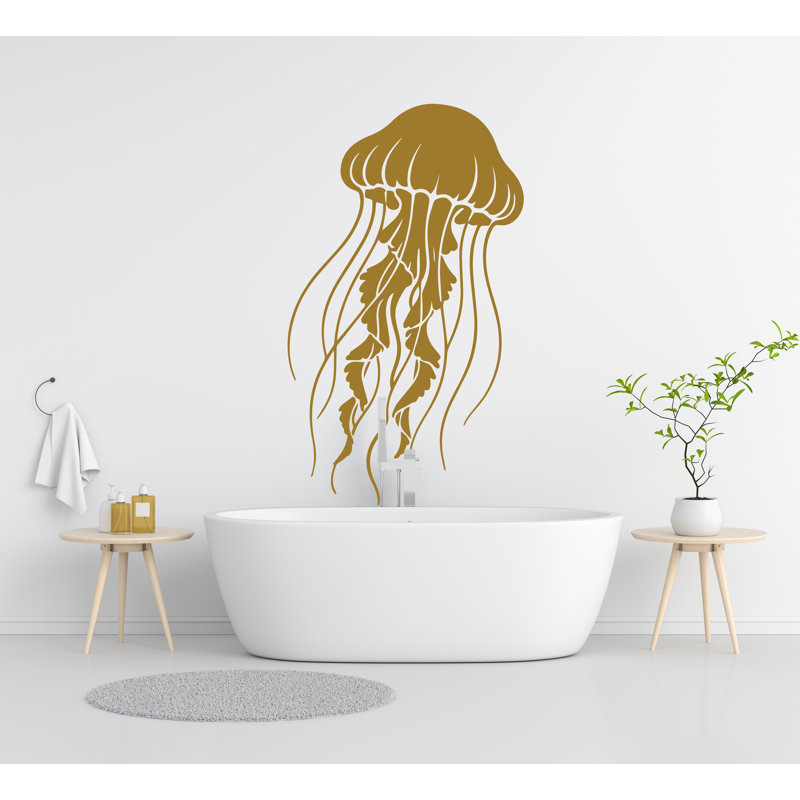 Adhésif décoratif méduse - animal marin en vinyle, décoration de salle de bain art 289DRE, 40 po x 75 po, Argent métallique