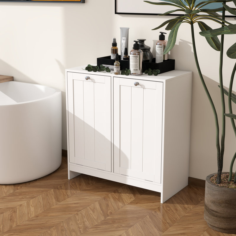 Armoire à linge double, panier à linge en bois pour salle de bain inclinable