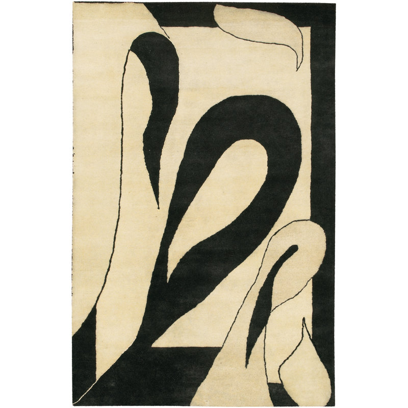 Tapis noir / beige en laine touffeté à la main Cheyenn, Rectangle 7 pi 9 po x 10 pi 6 po