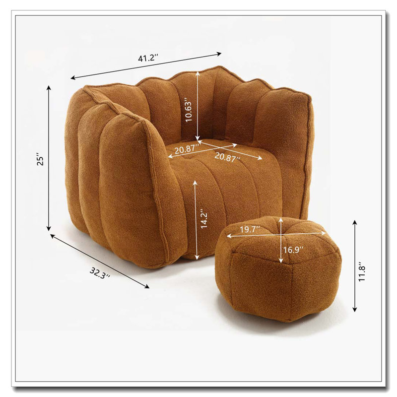 Fauteuil à billes avec repose-pieds en chenille, Jaune kaki
