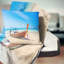 Coussin de mer tropical avec bateau-60572654