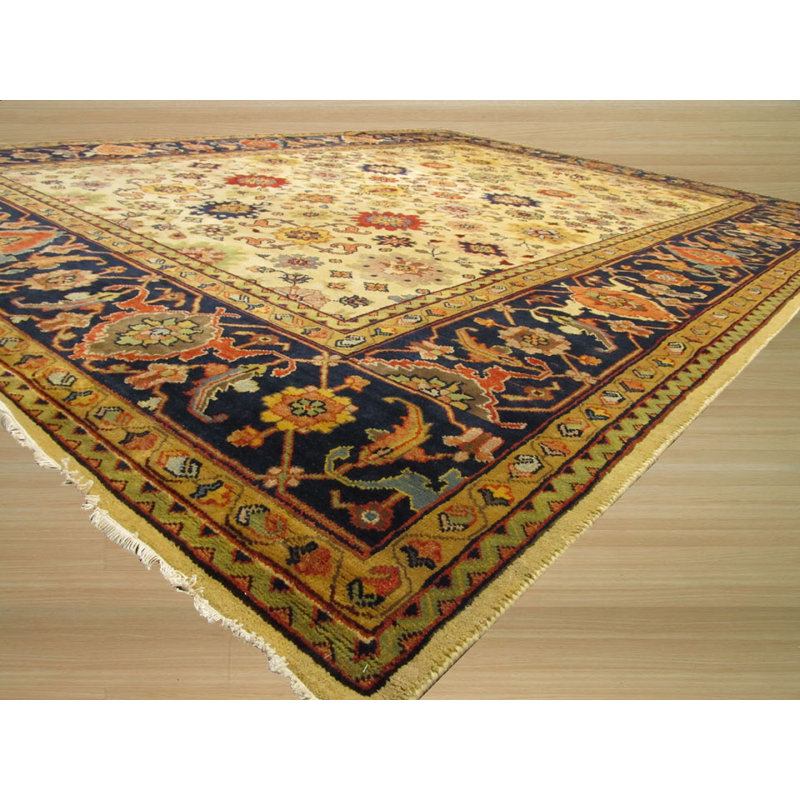 Tapis ivoire / noir en laine noué à la main Van, Rectangle 12 pi x 15 pi