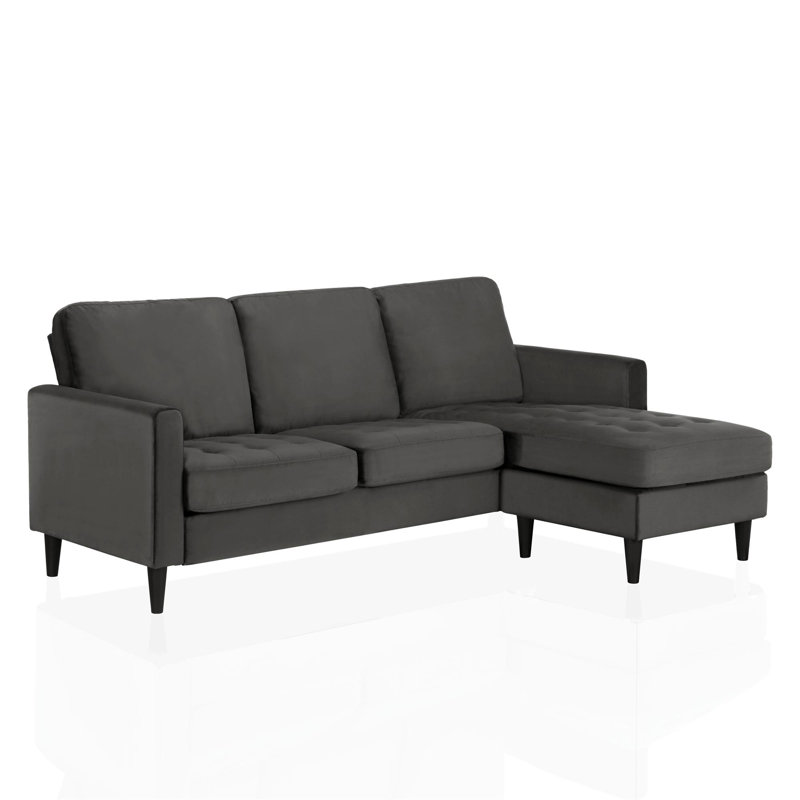 3 Seater Velvet Sofa & Chaise, Charcoal Grey