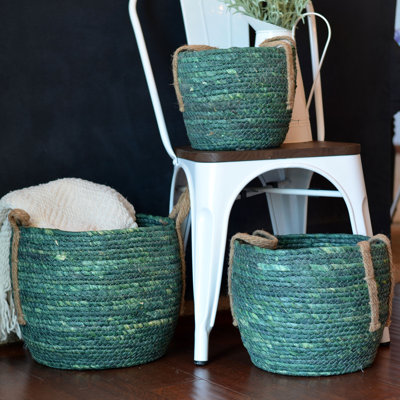 Ensemble de 3 paniers en osier vert
