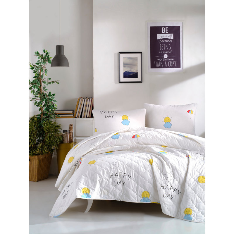 King Quilted Bedspread, 100% Cotton Ranforce, 79.0 x 79.0 inches | Machine Washable at 30°C | Soft, Durable, and Stylish in White, Blue, Yellow, and Red | Perfect for Cozy Bedrooms and Elegant Decor