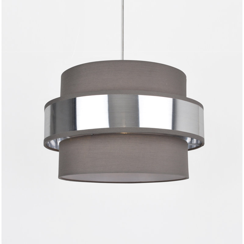 20cm H Cotton Drum Pendant Shade, Metallic Silver/Grey