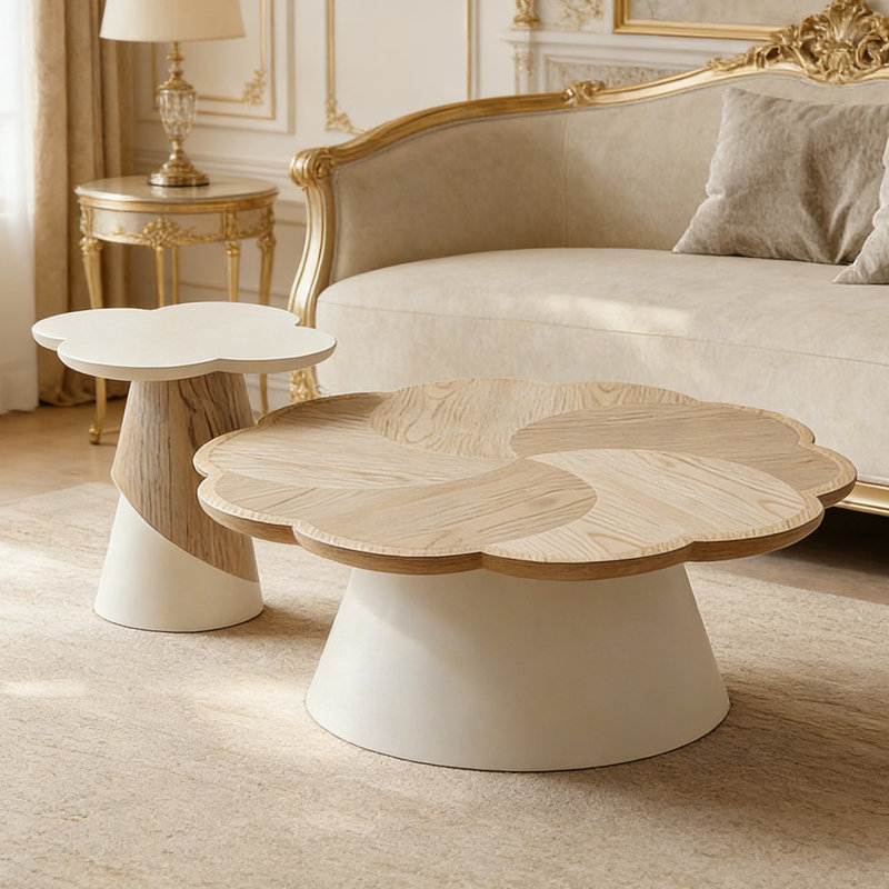 Ensemble de tables basses en bois à motif floral