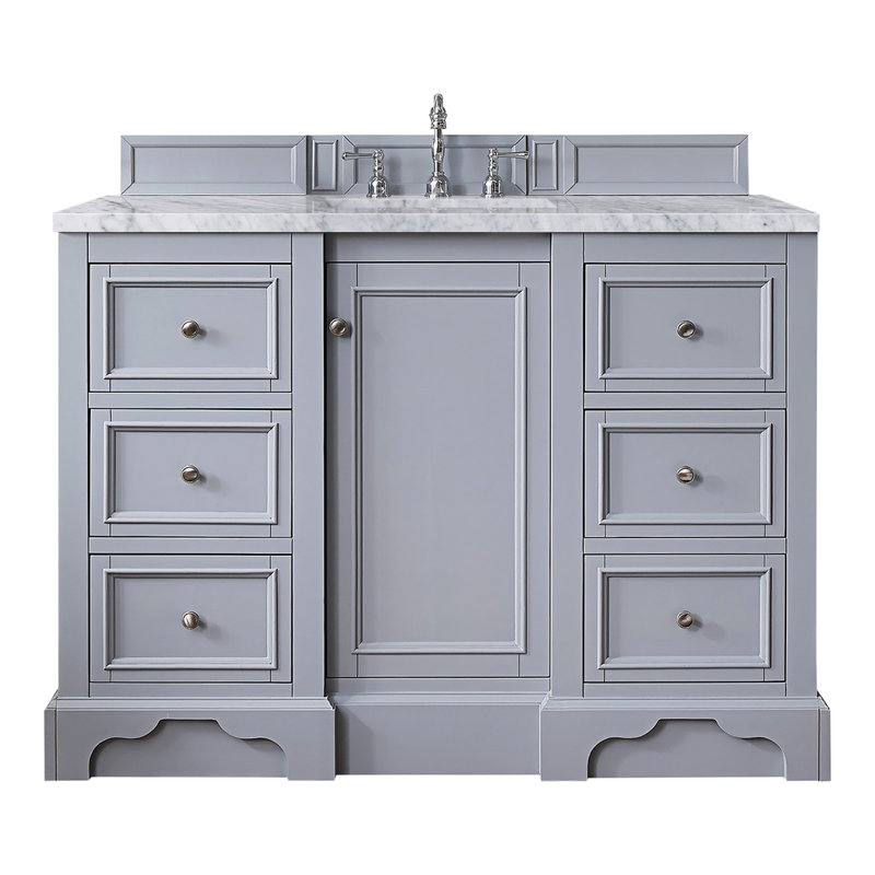 De Soto 48'' W Single Vanity, Bright White, Carrara White Marble, 8" Widespread