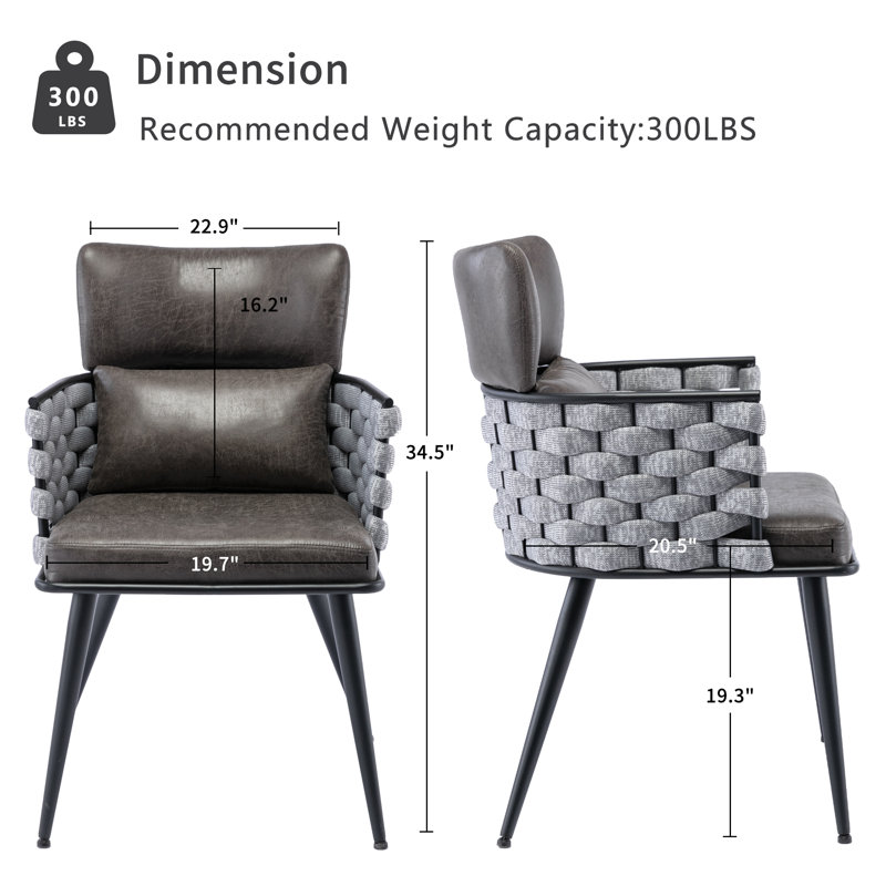 Jonn Upholstered Back Arm Chair, Black Gray