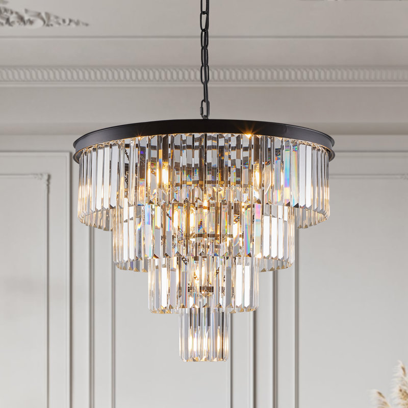 12-Black round dimmable transparent crystal Chandeliers