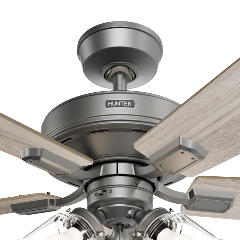 52" Crestfield 5 - Blade Standard Ceiling Fan With LED Light Kit And Pull Chain, Matte Silver