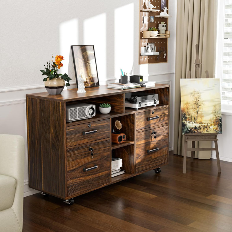 Audri 40.95'' Wide 4 -Drawer Mobile File Cabinet, Coffee