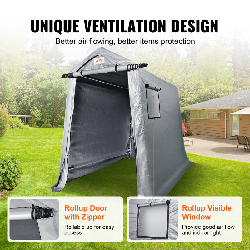 Gray 6' x 8' Portable Storage Shed with Windows