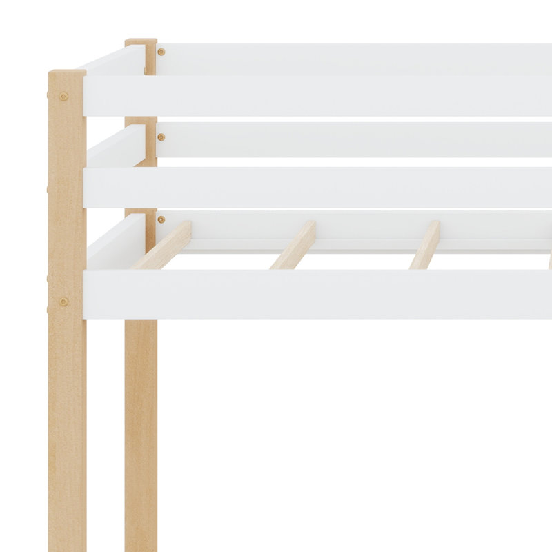 Solid Wooden, Rubber Wooden  Loft Bed With Ladder, Bed Platform Of Strengthened Slats, Natural/White
