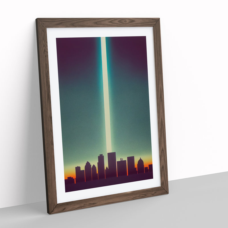 Beguiling City Skyline - Wall Art, 66cm H x 48cm W x 2cm D, Walnut Framed, White