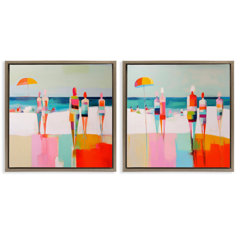 «Abstract Beach Goers», ensemble de 2 toiles flottantes encadrées par Irena Orlov, H 25 po x l 25 po