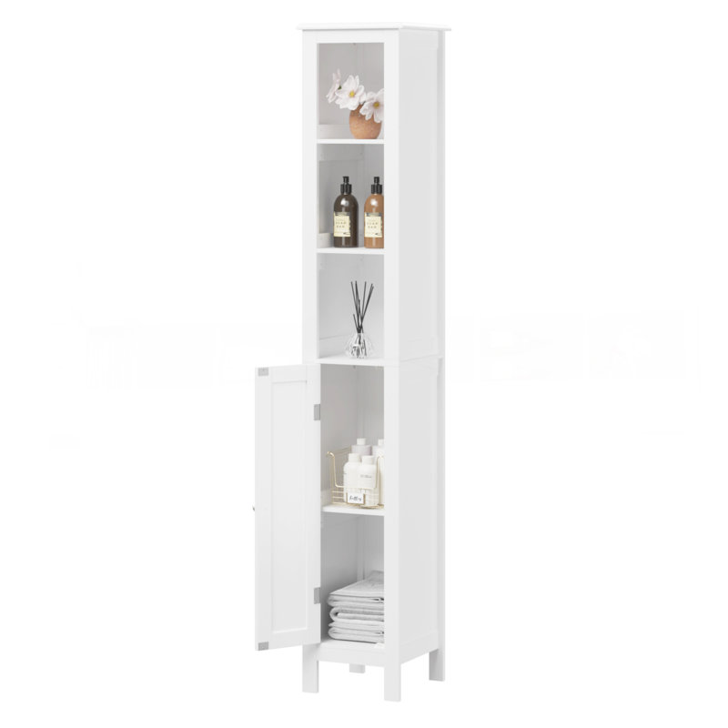 Armoire de rangement pour salle de bain de 66,92 po de hauteur avec tablettes réglables, armoire autoportante mince à 1 porte avec anti-basculement, compartiments ouverts, pour la maison, petits espaces, salle de bain, cuisine, salon, blanc