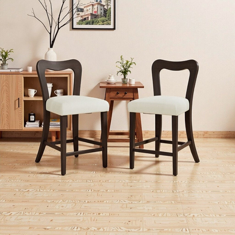 Ensemble de 2 tabourets à hauteur de comptoir en bois d'hévéa massif sans accoudoirs, Blanc, Noir