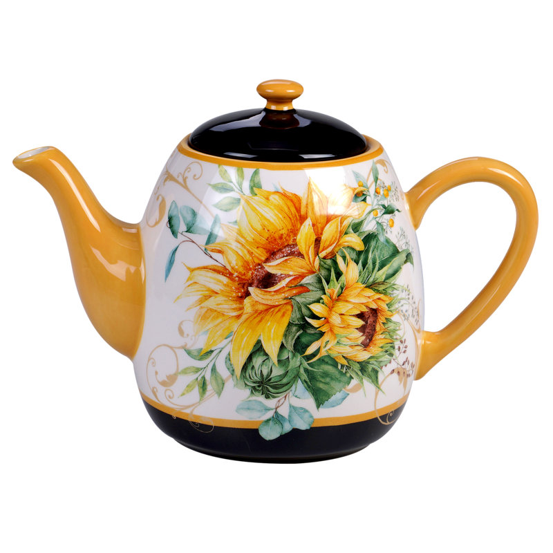 Sunflower Fields Ceramic Teapot with Colorful Blooms