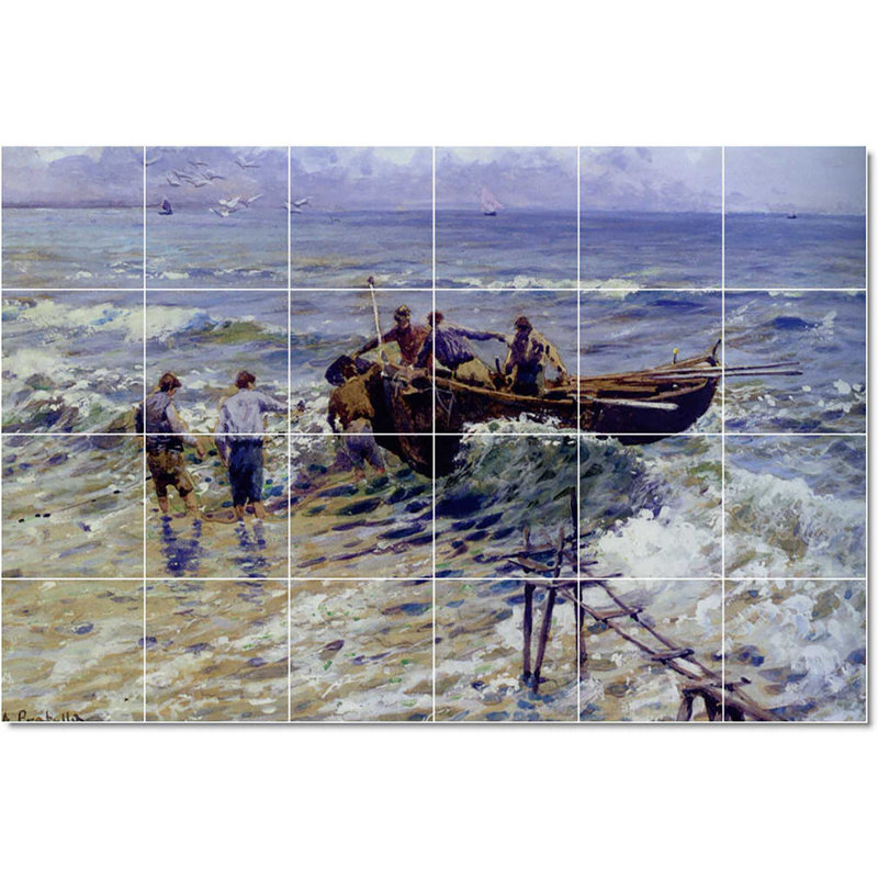 Carrelage mural décoratif en céramique 72 po x 48 po 12 po x 12 po, Bateau Attilio Pratella W22924