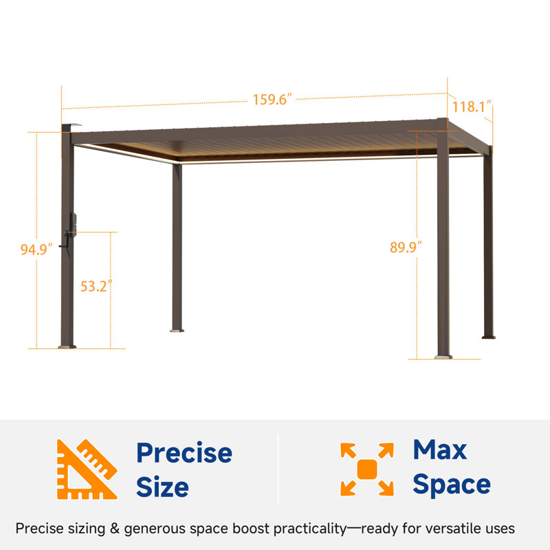 LED Metal Frame Pergola Freestanding Patio Pergola with Louvered Roof Pergola, 10' x 13'