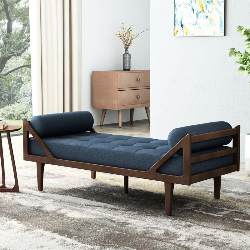 Chaise longue confortable en tissu bleu marine avec un design moderne, élégant et contemporain