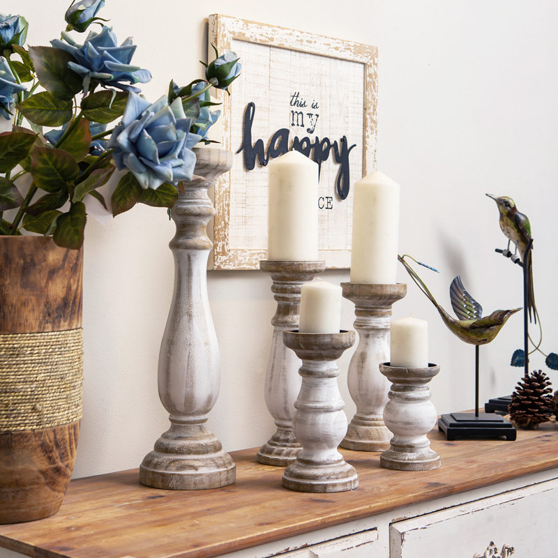 18.31'' H Wood Tabletop Candlestick