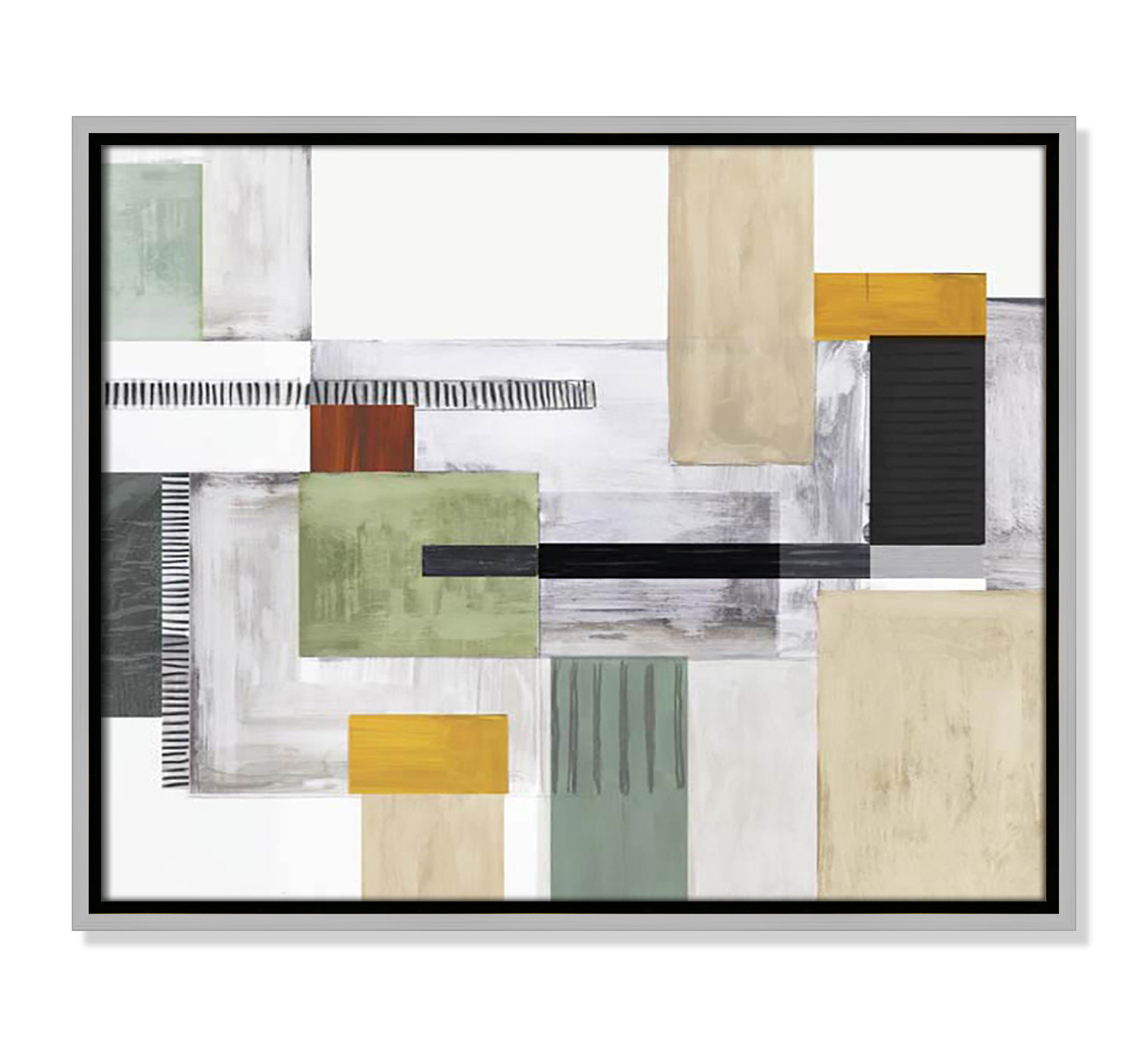 Playful Blocks Print by Tom Reeves, 17.5" H x 21.5" W x 2" D, Silver Floater Framed, No Mat