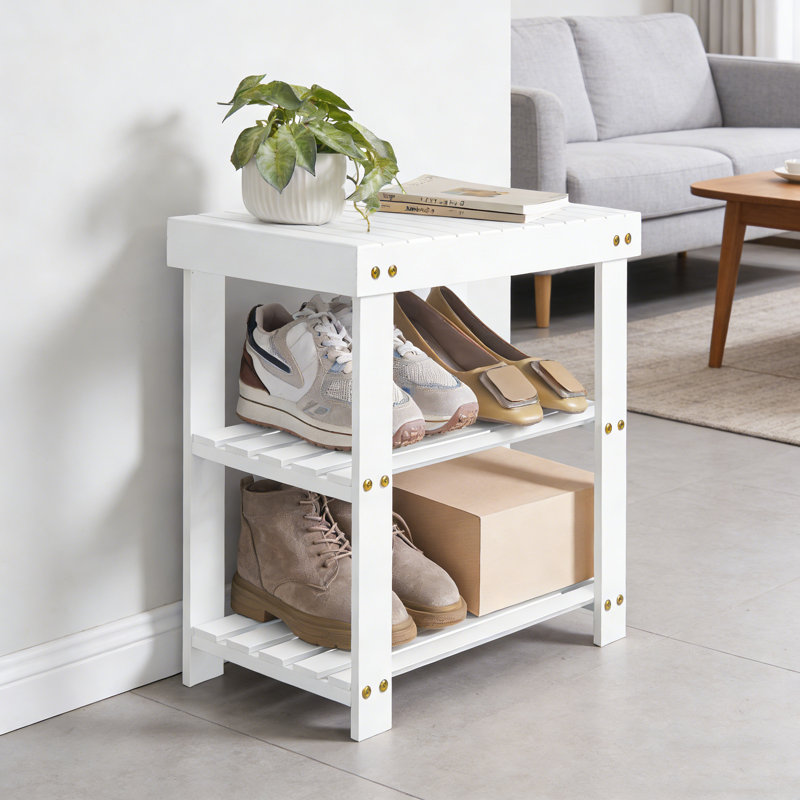 Banc à chaussures en bambou avec rangement à 3 niveaux