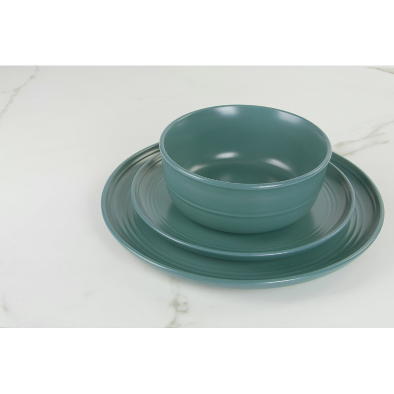 Emerald Green Glossy Ceramic Round Dinner Plates, Set of 6