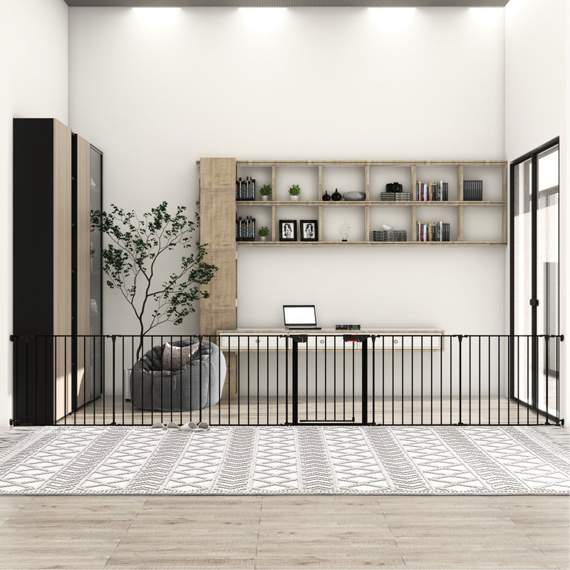 Barrière en métal réglable de 150 po. Barrière de jeu à 6 panneaux pour arbre de Noël, maison, escaliers, foyer. Barrière d'escalier configurable. Maison réglable
