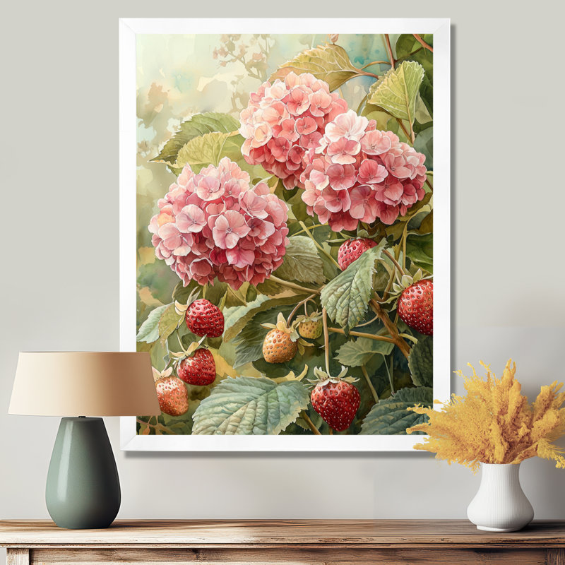 «Hydrangeas In The Strawberry Patch», impressions murales florales, H 20 po x l 12 po, Blanc