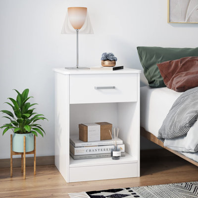 Jarques Nightstand with 1 Drawer and Open Storage, Side Table with Shelf for Bedroom