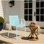 Fauteuils modernes en plastique pour l'intérieur et l'extérieur, ensemble de 4, en polypropylène résistant aux intempéries, dossier à lattes, bleu, légers et peu encombrants. Idéal pour le salon ou la piscine. Matériau : polypropylène. Conception du dossier. Montage facile.