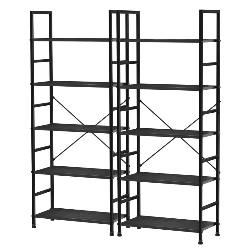 2-SET Storage Shelf, 5-Tier Bookcase, Black