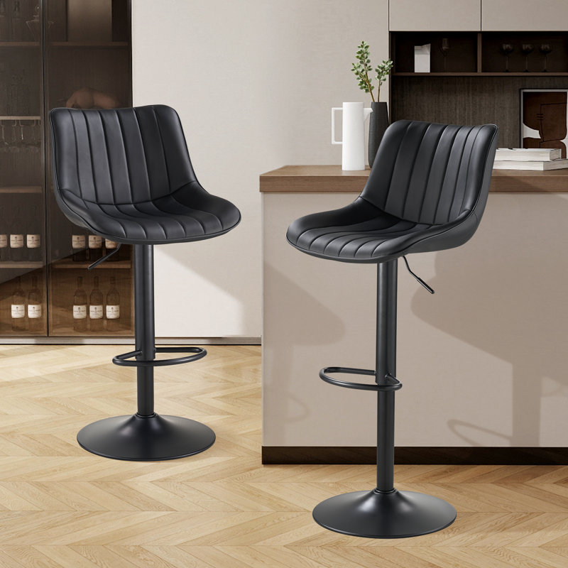 Tabourets de bar pivotants réglables, tabouret de bar à hauteur de comptoir avec repose-pieds, chaises de bar modernes en cuir synthétique pour îlot de cuisine, salle à manger, noir (ensemble de 2)