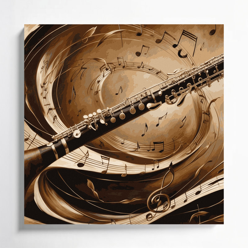 Art mural sur toile musique hautbois noir, H 16 po x l 16 po