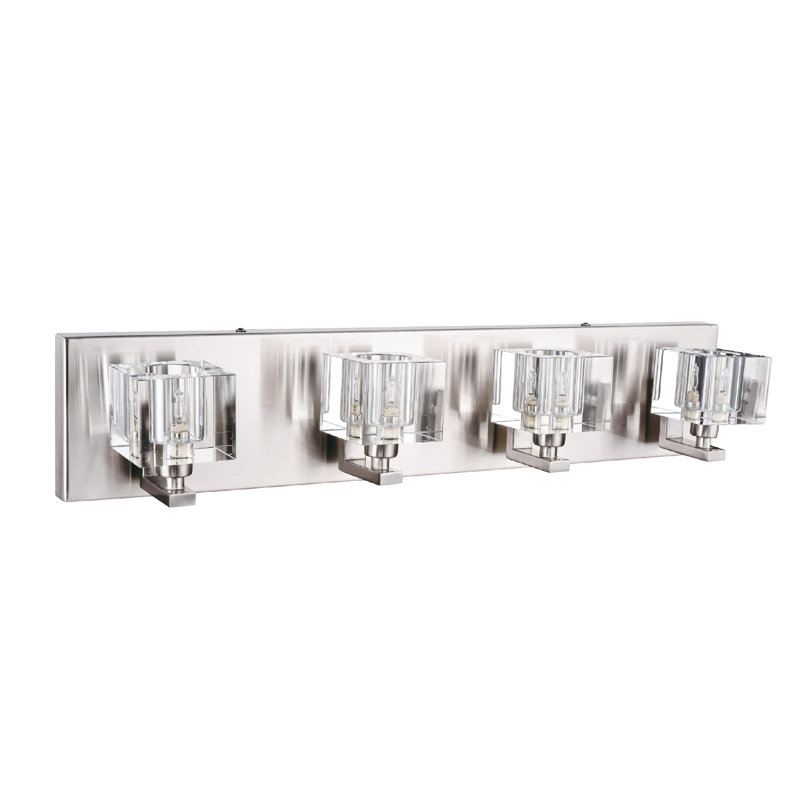 Applique murale transitionnelle en chrome 4 lumières avec abat-jour en cristal transparent