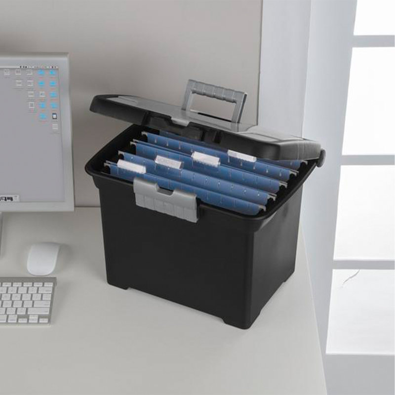 Sterilite Portable Lockable File Box w/ Extra Compartment & Handle
