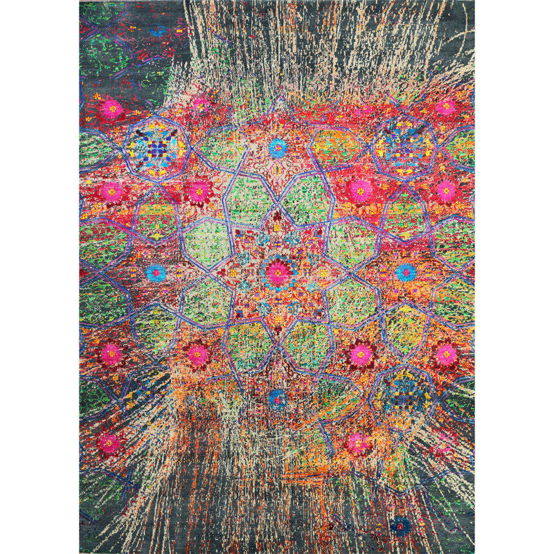 MOHI47041MUMU Wool Floral Area Rug, Rectangle 10' x 14'