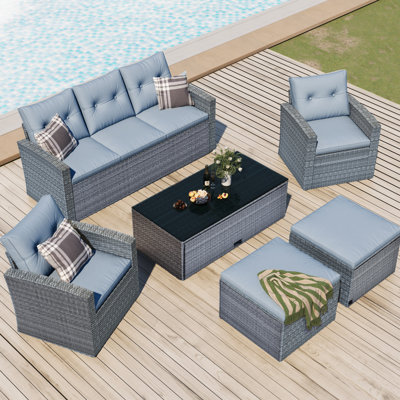 6 Patio Furniture For Outdoors. , Ottomans, Coffee Table With Removable Cushions. Dark Grey , Cushion. For Yard Outdoor Conversation Table, Cushions, Sofas, Ottomans (patio Comfort